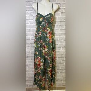 BOG Collective Green, pink Floral jumpsuit, size medium
